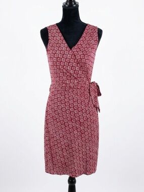Diane von Furstenberg DVF Bella Faux Wrap Dress Burgundy Geometric Silk Size 6